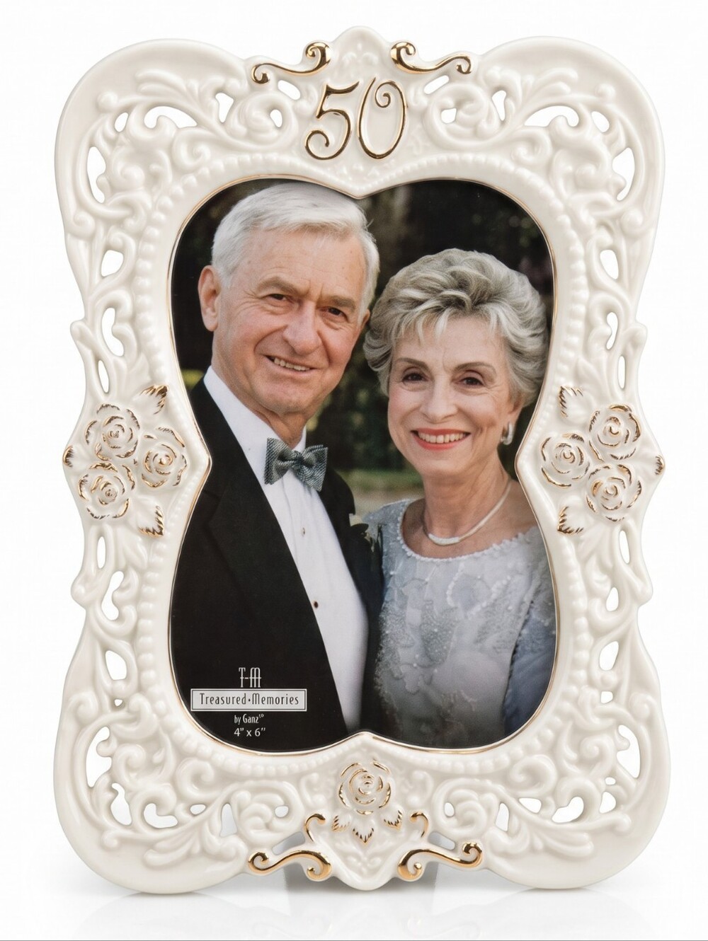 Ganz Treasured Memories 50th Anniversary 4x6 Gold Floral Picture Frame